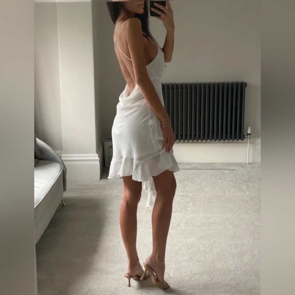 Zara white ruffle hem slip dress mini